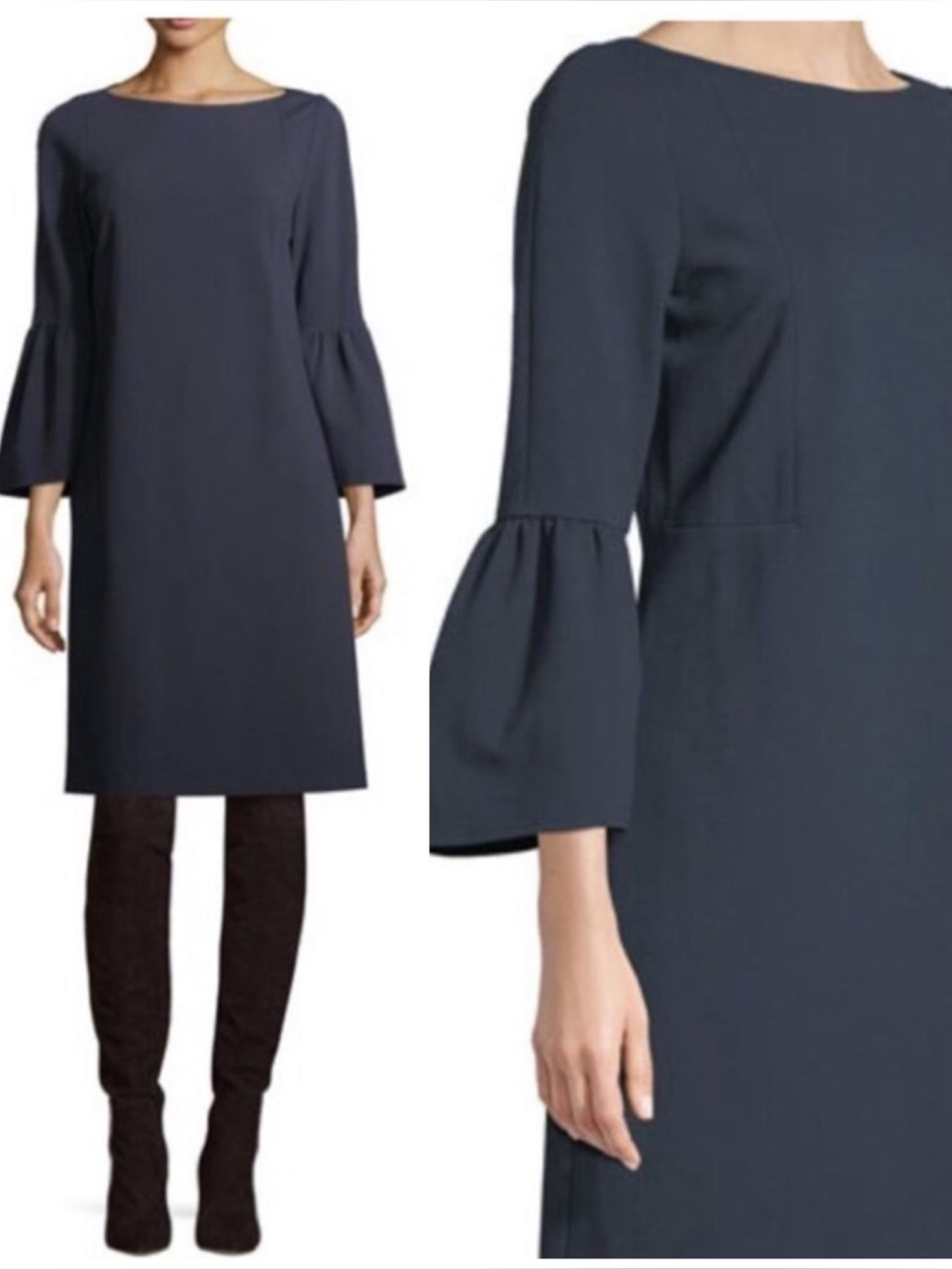 NWT LAFAYETTE 148 NEW YORK Marissa Bell Sleeve Shift Dress in Ink (Navy)